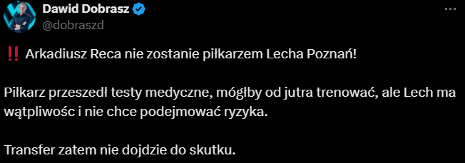 ZWROT AKCJI w sprawie Recy! Miał być Lech, a teraz...